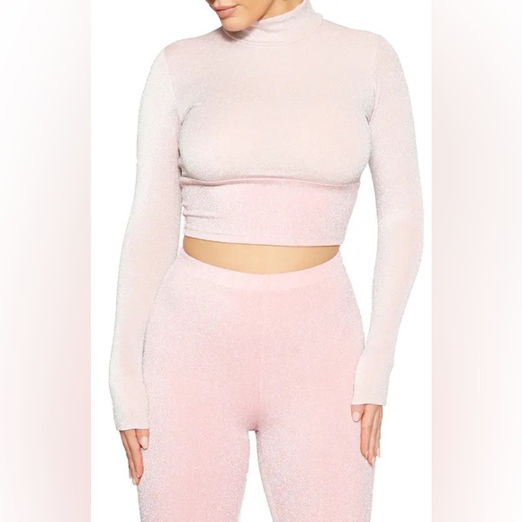 🆕 2/$60 NWT Naked Wardrobe | Long Sleeve Mock Neck Crop Top | Pink Sparkles - Picture 5 of 11